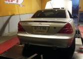 Rear of 1999 Mercedes SLK230 R170 on dyno